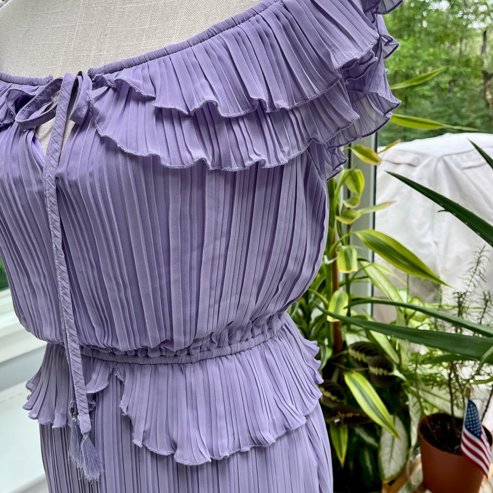 Lilac Pleated Ruffle Midi Dress - Picture 3 of 6